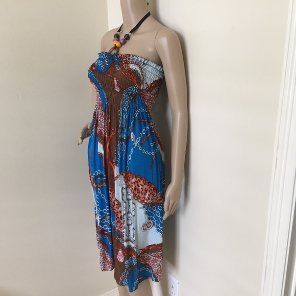 Midi Sundress With Halter Wood Bead Detail-Shirring Top-Comfort-Summer Fashion - Picture 2 of 4